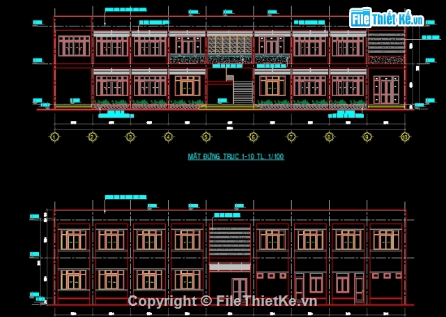 khối nhà học tập,trường nam việt,file thiết kế